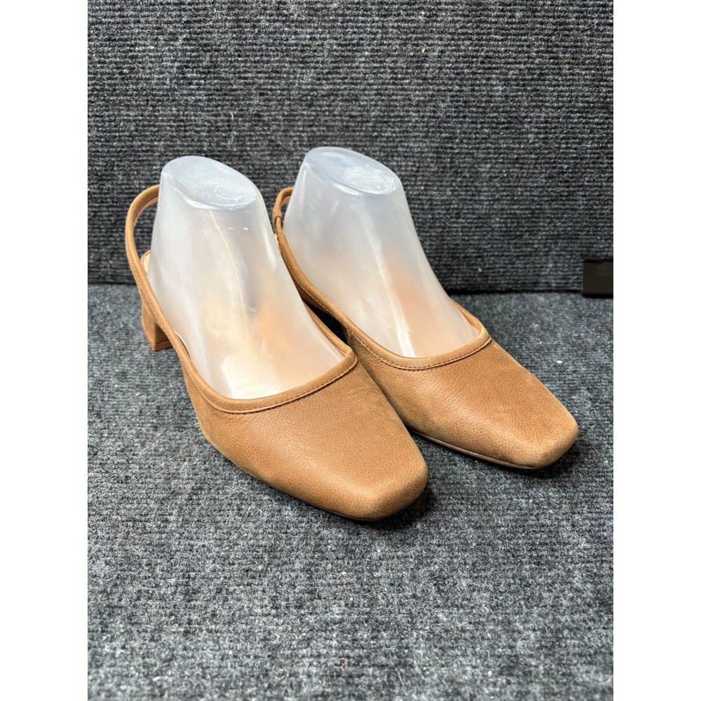 J. Jill Tan Leather Square Toe Slingback Block Heels SHU277151 Size 9.5